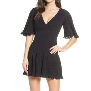 Keepsake The Label Clarity Black Textured V Neck Ruffle Mini Dress P391